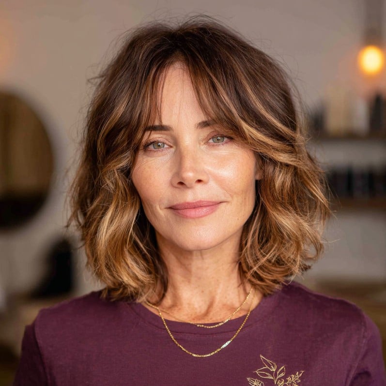 Effortless Beachy Lob with Soft Curtain Bangs