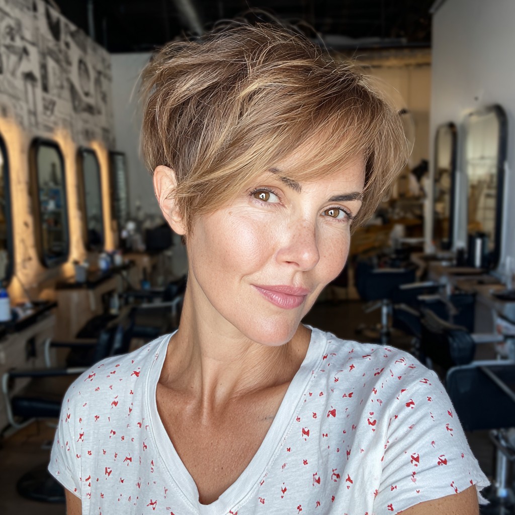 Effortless Bronde Pixie with Soft, Sweeping Layers