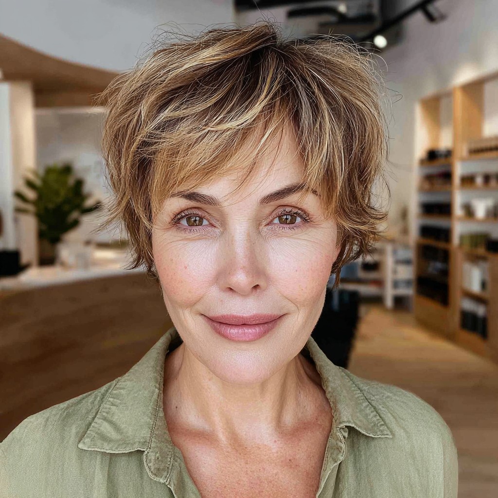 Effortless Bronde Pixie with Soft Textured Layers
