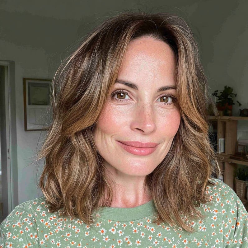 Effortless Textured Lob with Soft Curtain Bangs