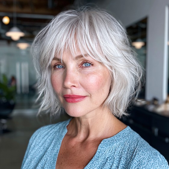 Effortlessly Chic Textured Bob with Soft Curtain Bangs