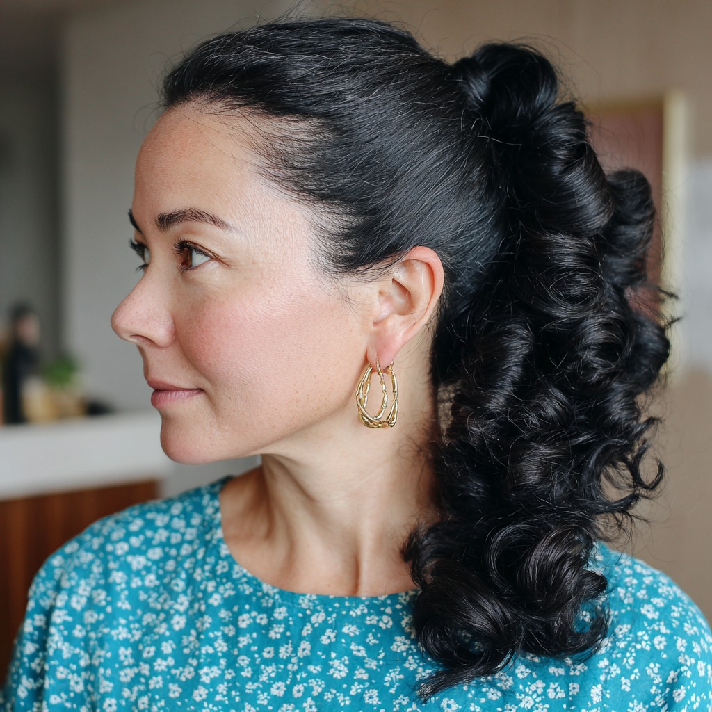 Elegant Curly High Ponytail with Defined Curls