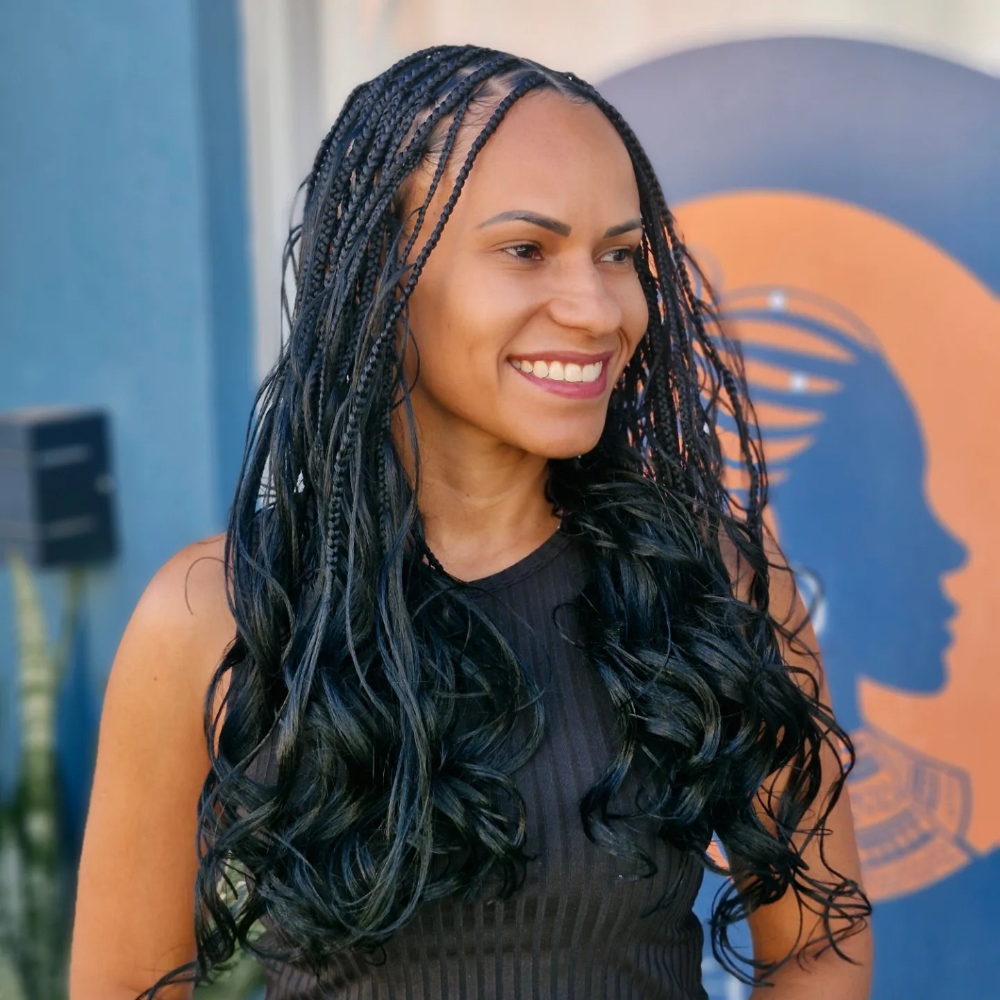 Elegant Long Box Braids with Loose Curls
