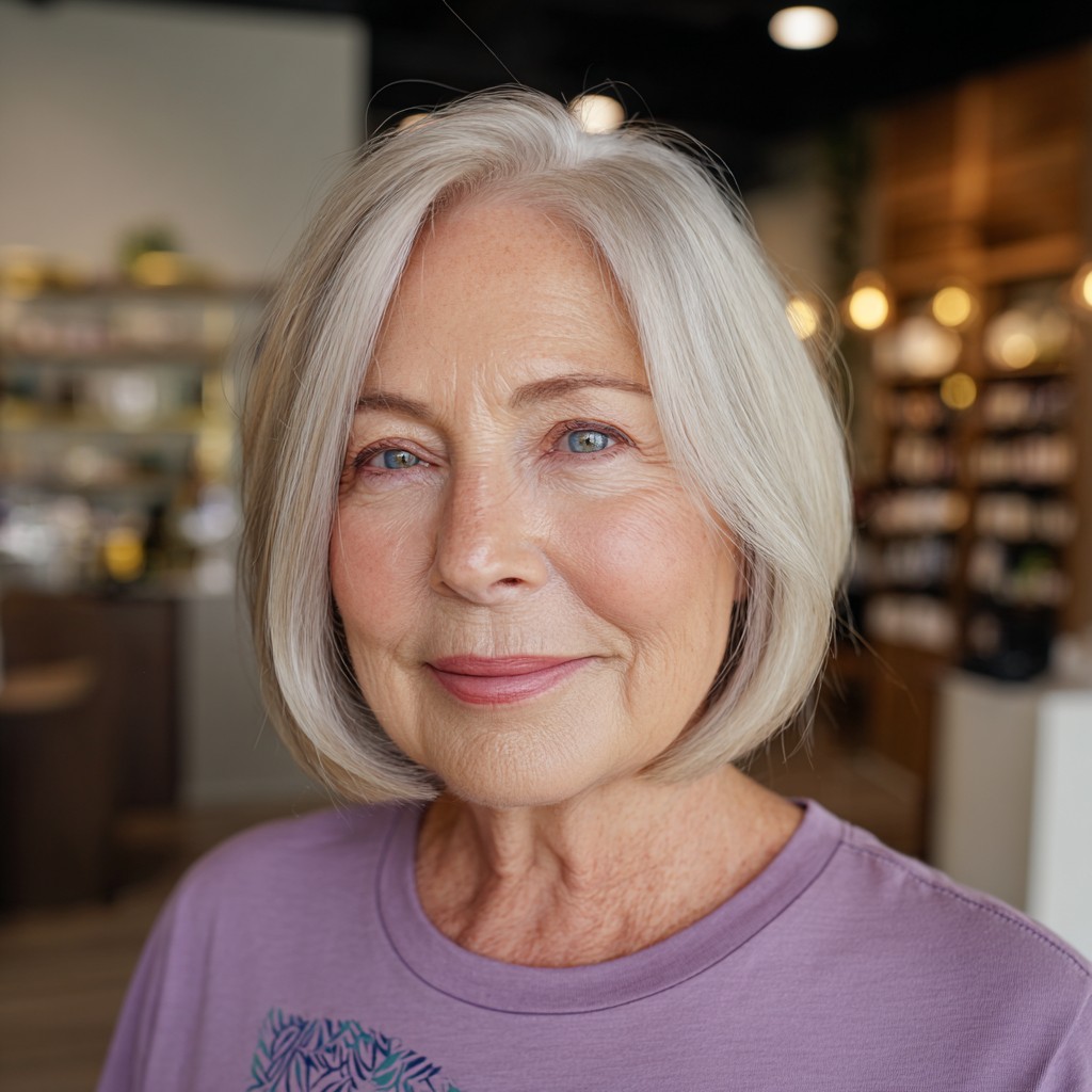 Elegant Silver Blunt Bob with Soft Edges