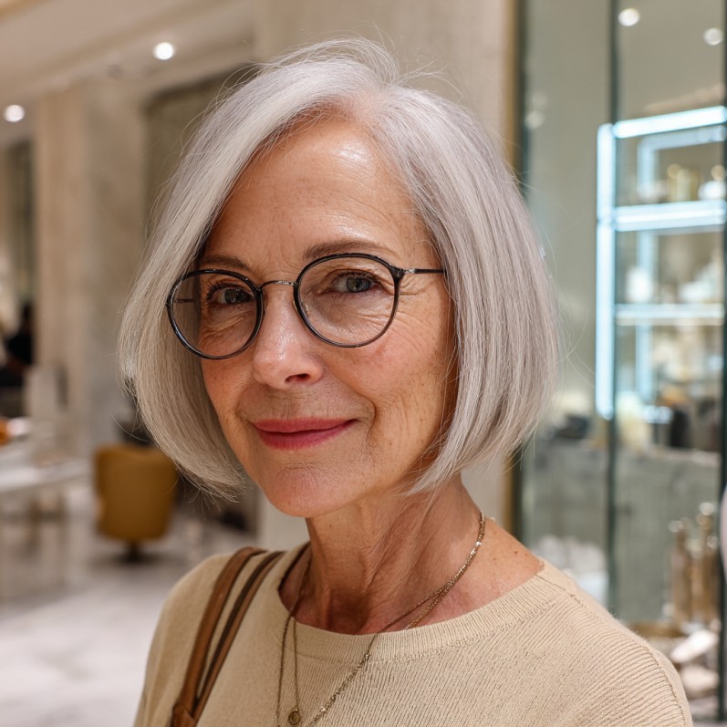 Elegant Silver Jaw-Length Bob with Soft Layers