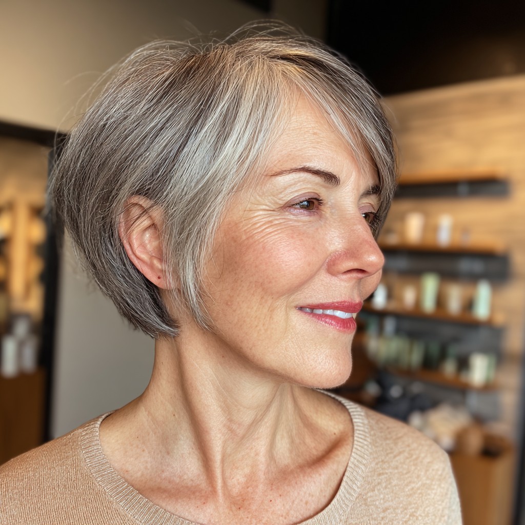 Elegant Silver Textured Bob with Subtle Layers