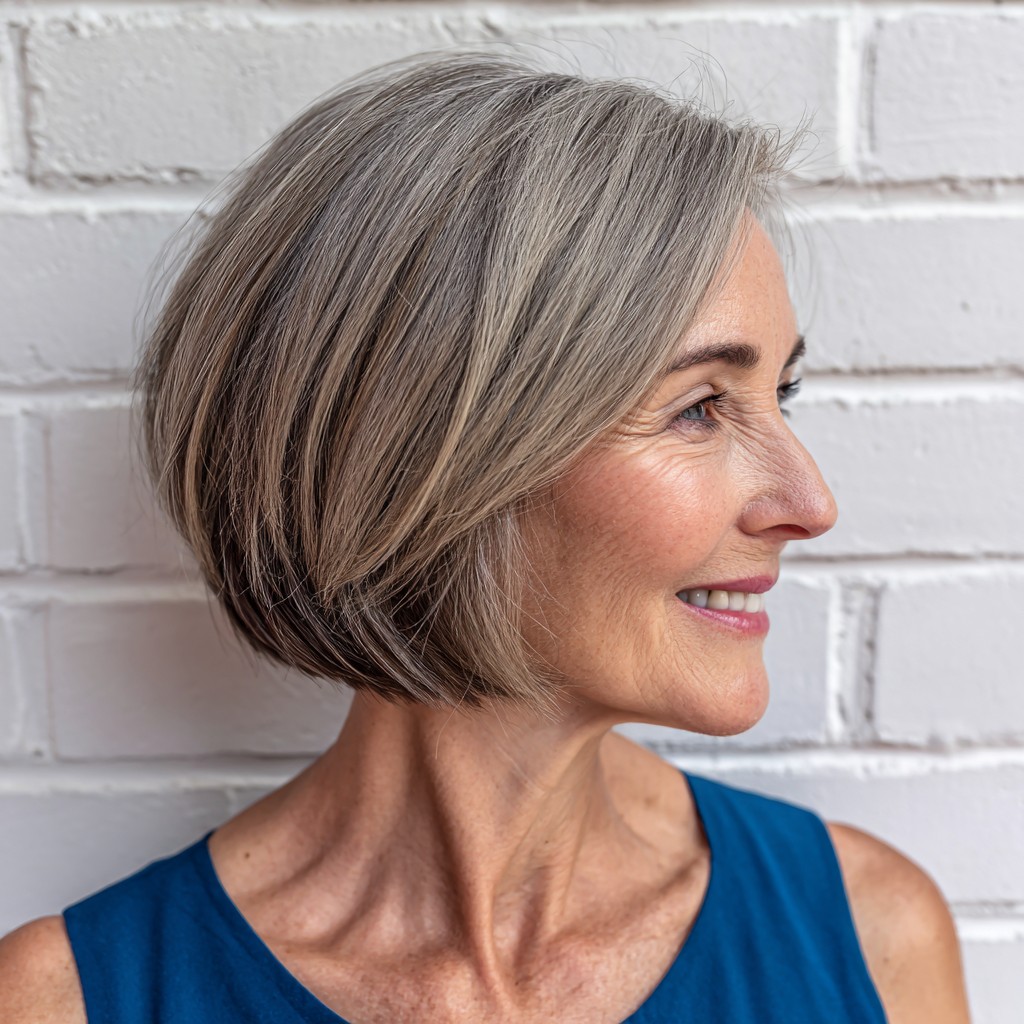 Elegant Textured Gray Bob with Subtle Movement