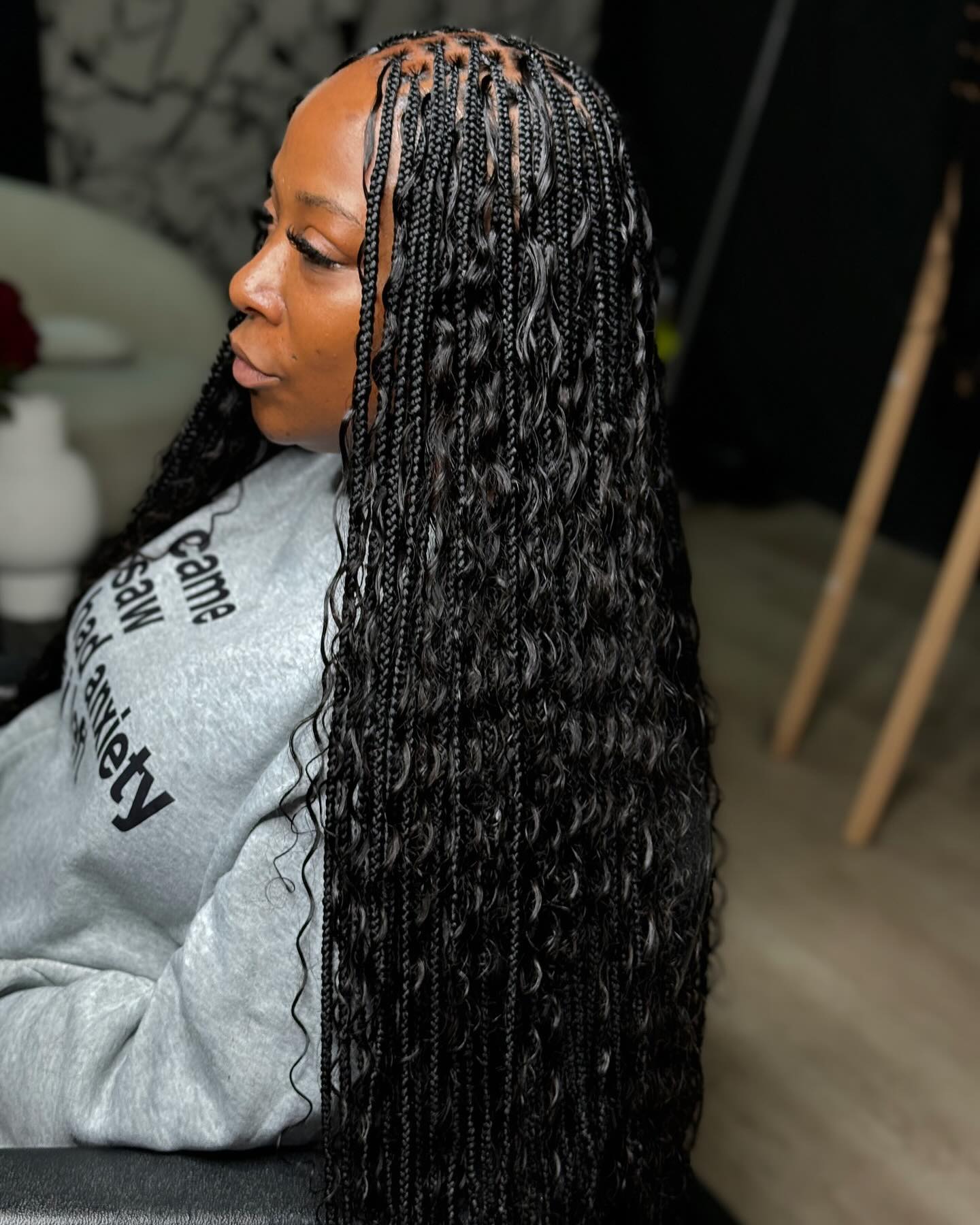 Intricate Long Box Braids with Defined Curls