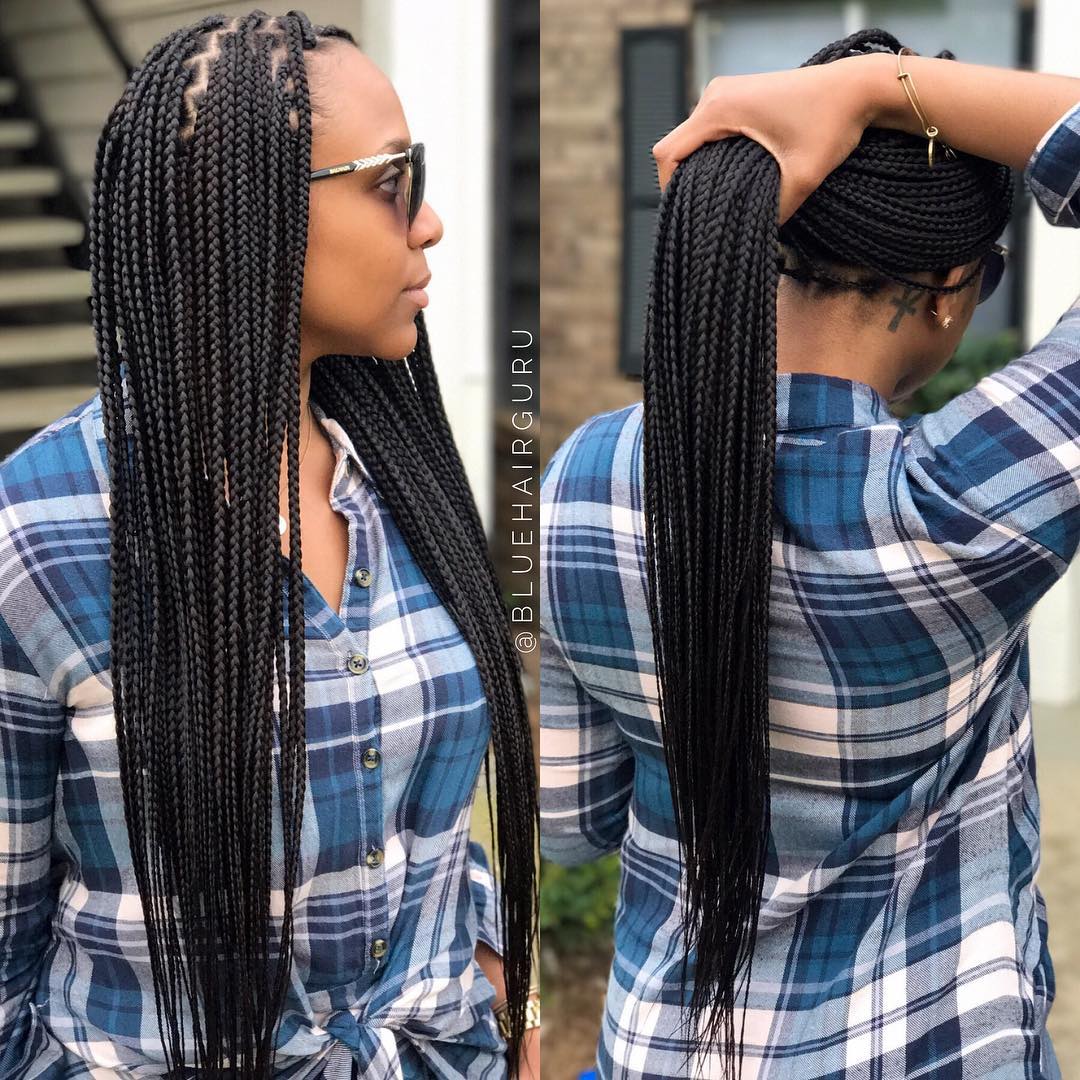 Long and Sleek Box Braids with a Subtle Shine