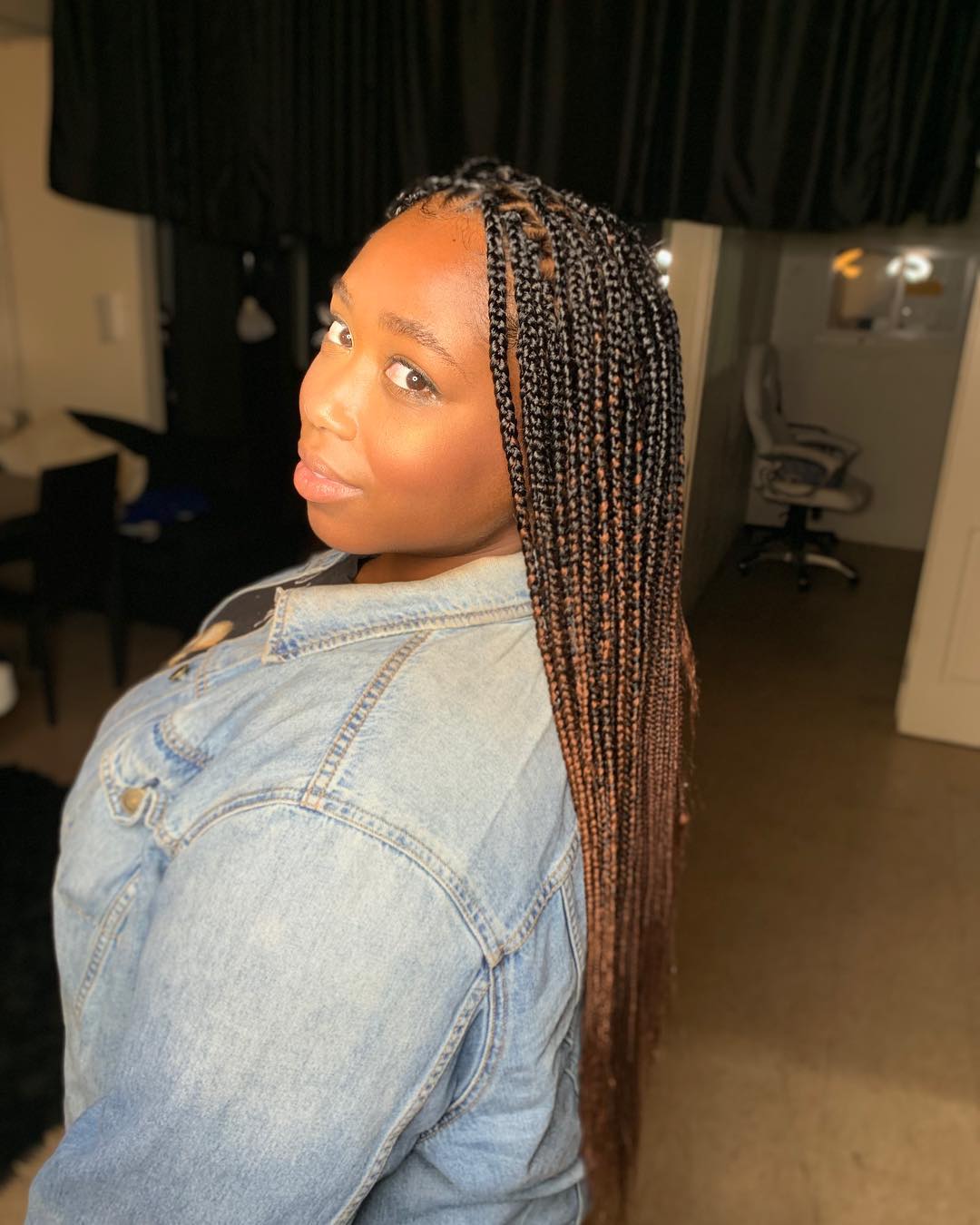 Long and Sleek Box Braids with Subtle Ombre Effect