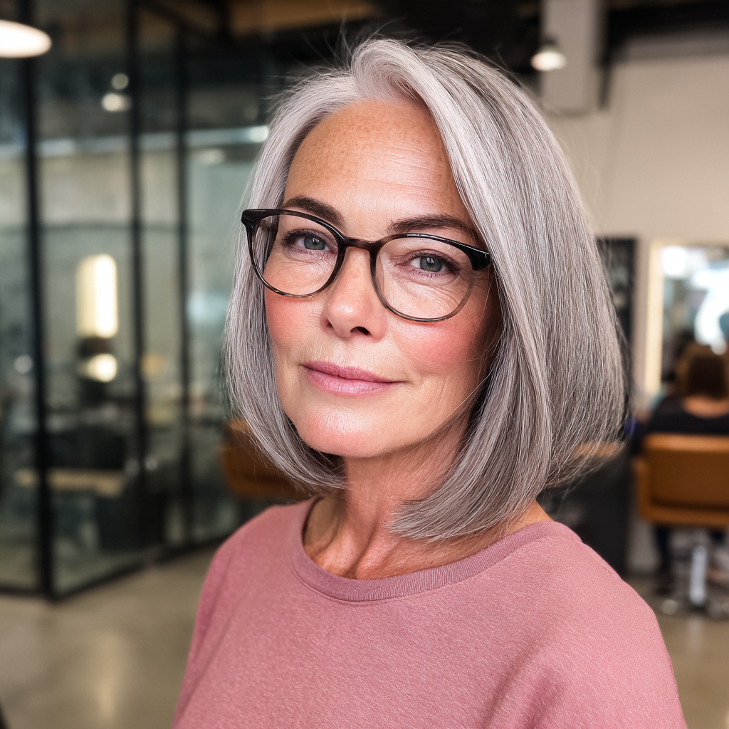Modern Silver Blunt Bob with Subtle Textured Layers