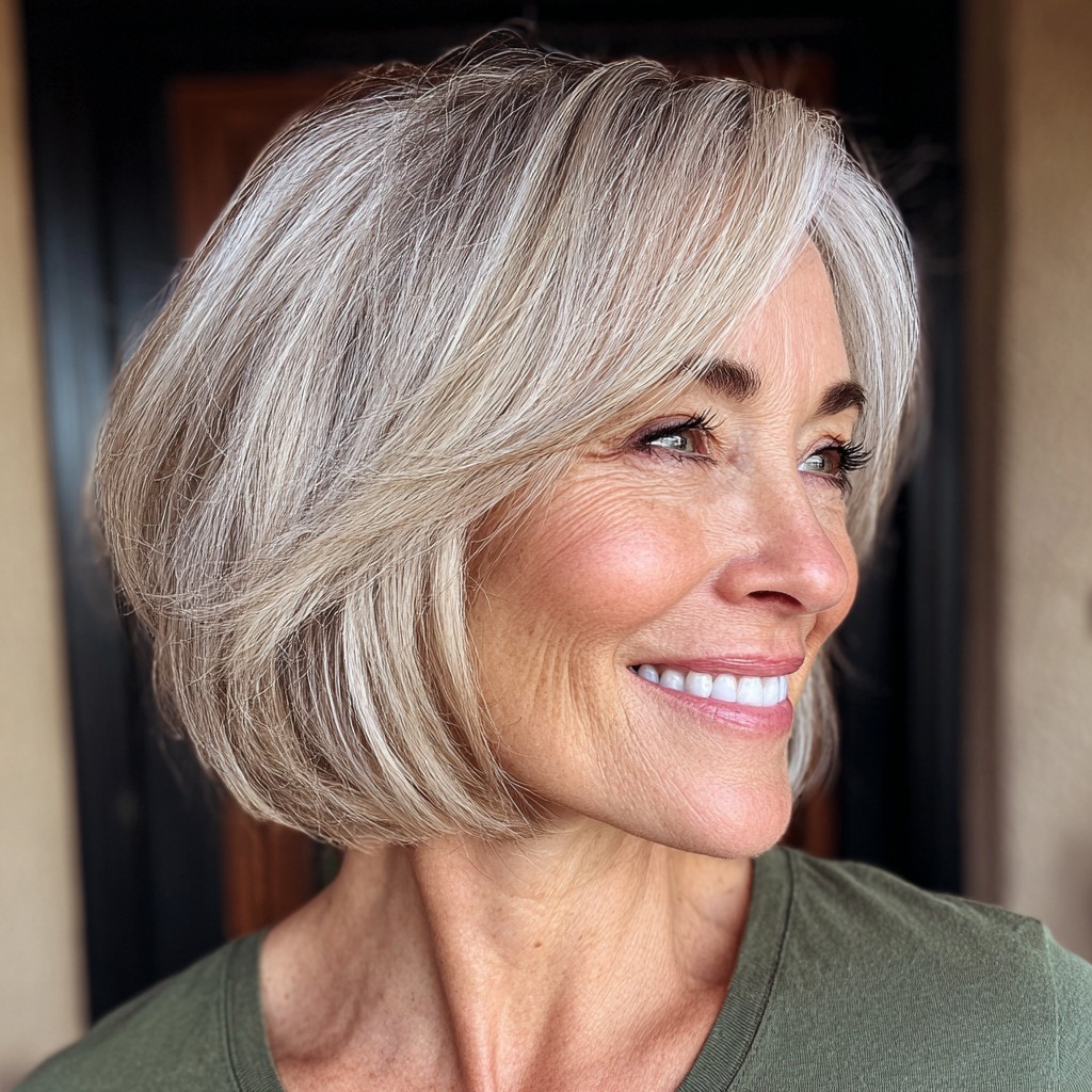Modern Textured Bob with Soft Silver Highlights