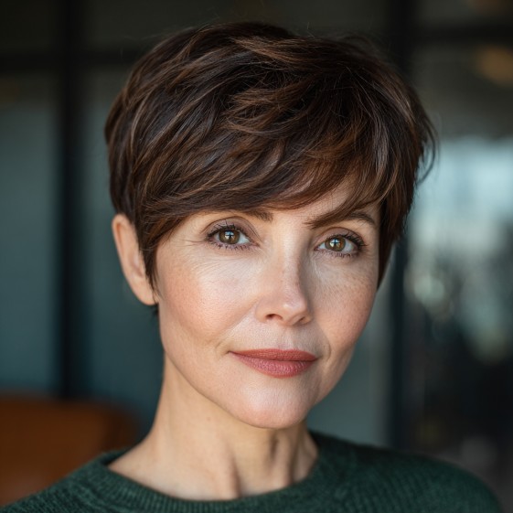 Modern Textured Brunette Pixie with Playful Volume