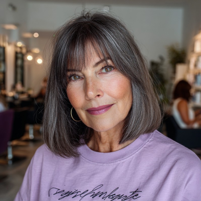 Modern Textured Lob with Curtain Bangs