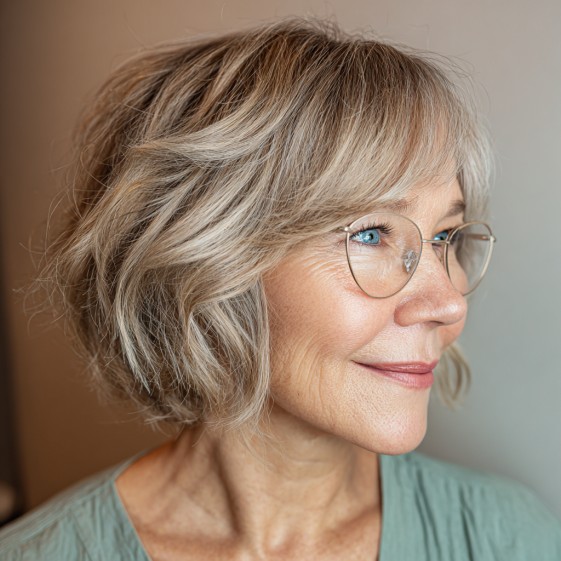 Modern Wispy Choppy Bob with Soft Curtain Bangs