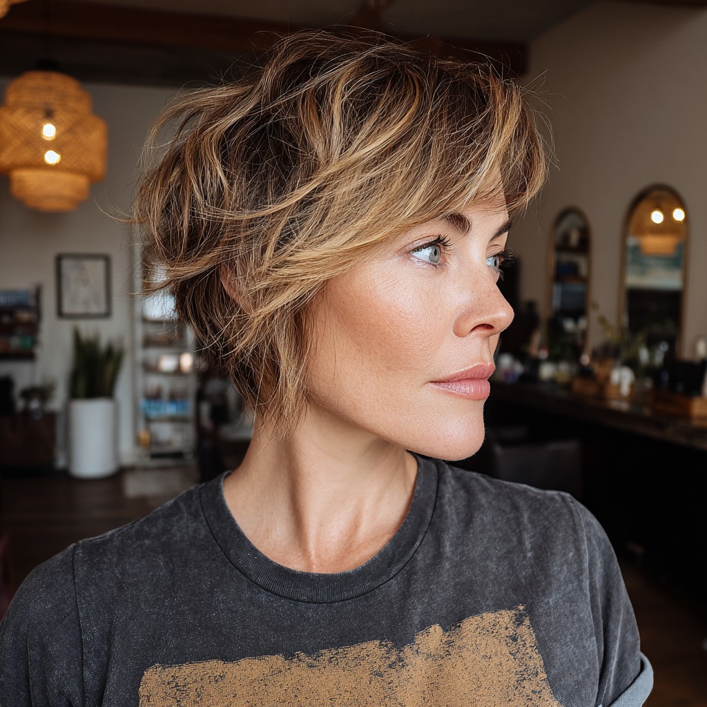 Playful Bronde Pixie with Luscious Layers
