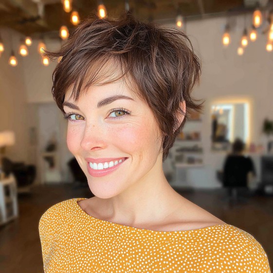 Playful Brunette Pixie with Textured Layers