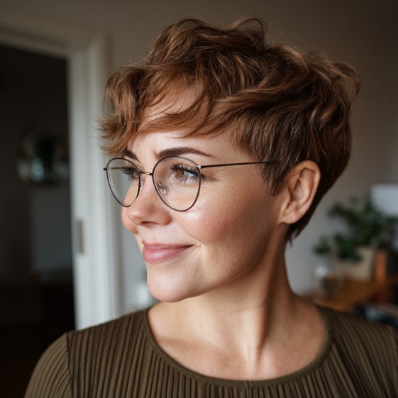 Playful Curly Pixie Cut with Subtle Volume