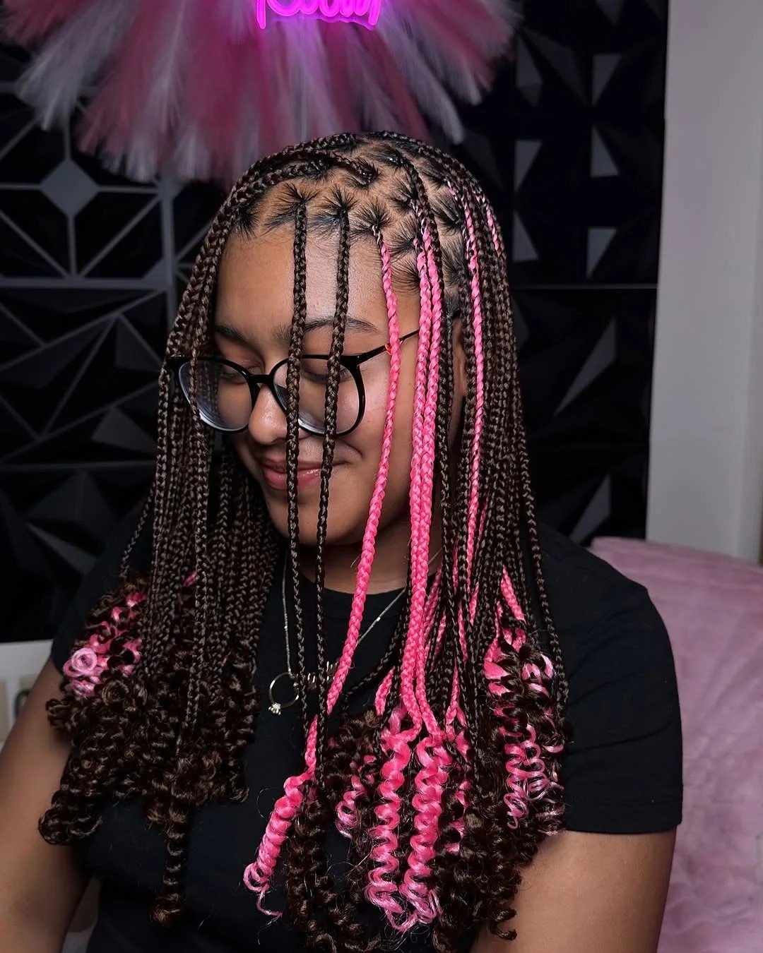 Playful Pink-Infused Box Braids