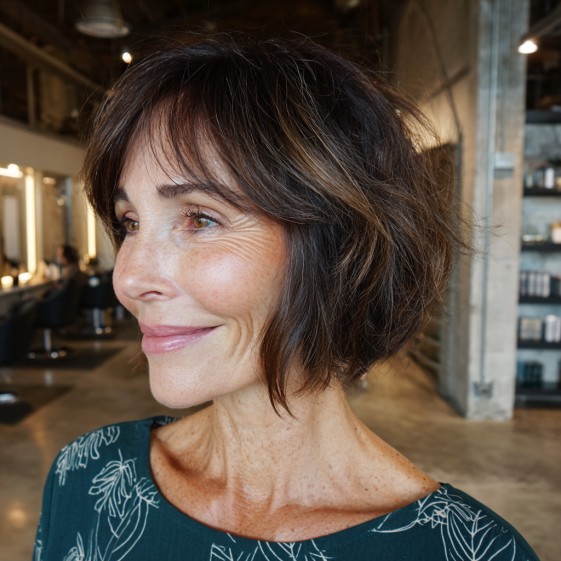 Playful Textured Bob with Soft Curtain Bangs