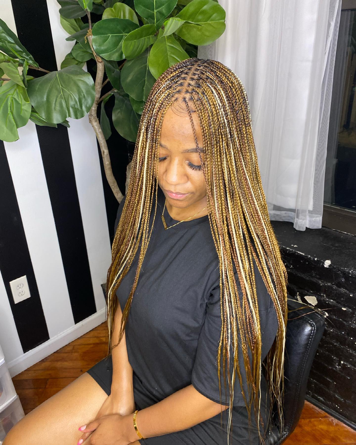 Radiant Mid-Length Box Braids with Subtle Highlights