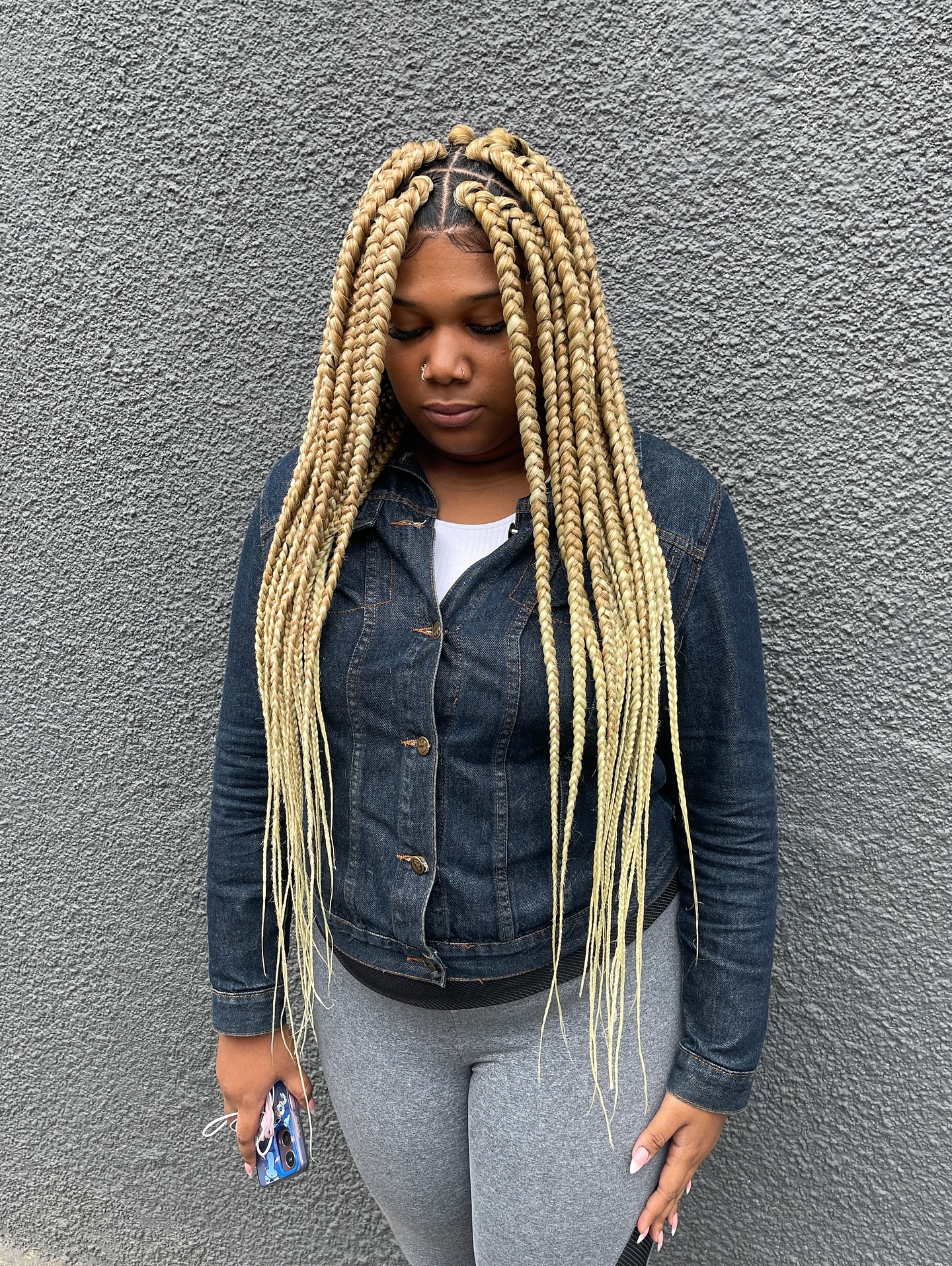 Radiant Waist-Length Box Braids with Intricate Parting