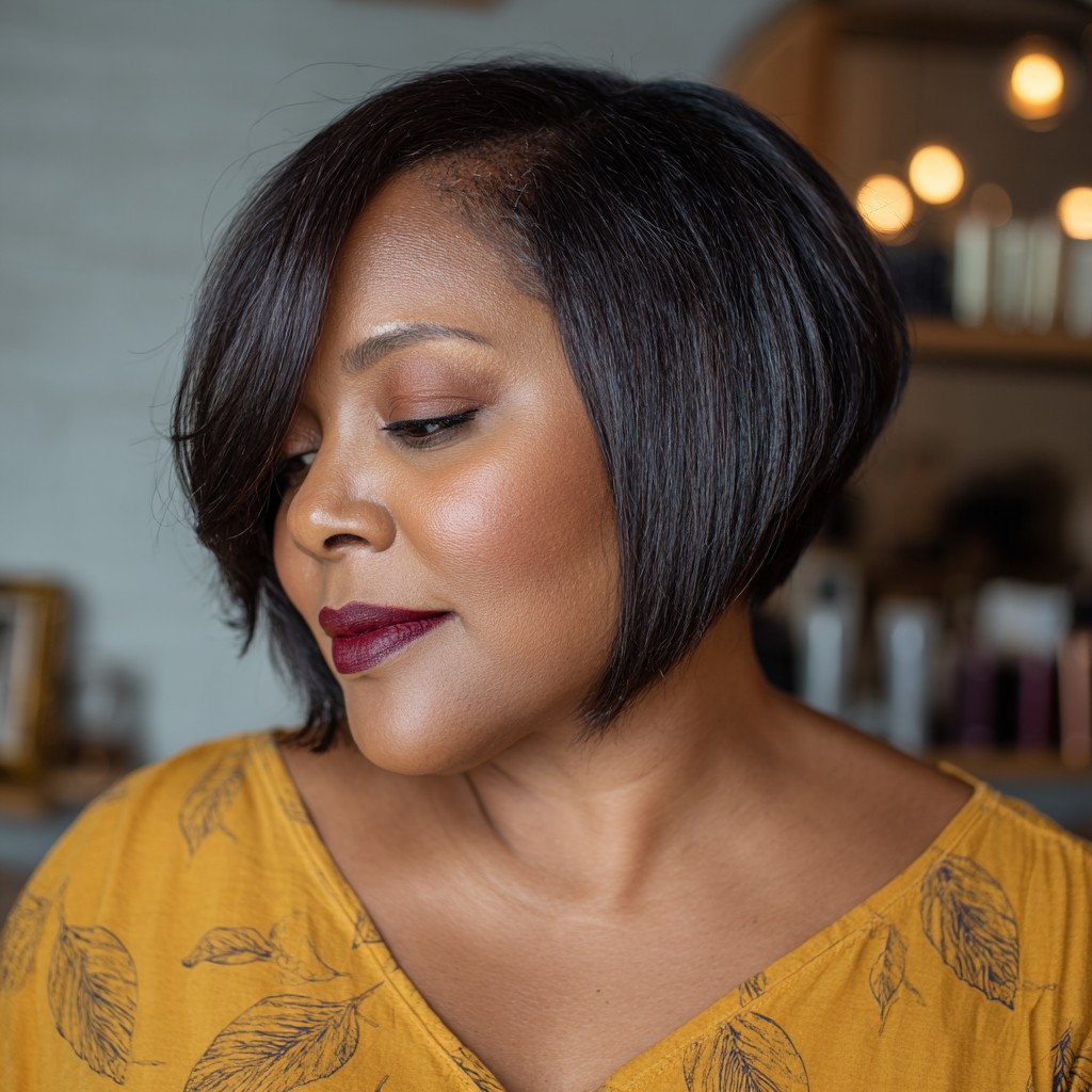 Sleek Asymmetrical Layered Bob with Subtle Highlights