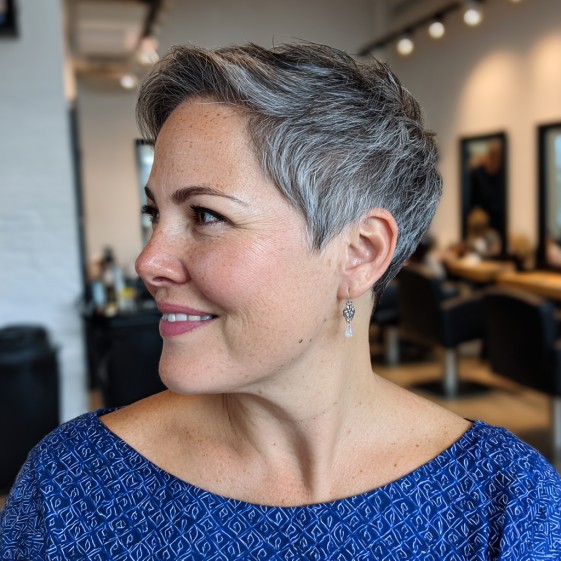 Sleek Silver Pixie Cut with Textured Layers