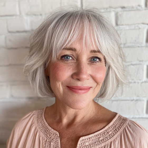 Soft Textured Bob with Light Curtain Bangs