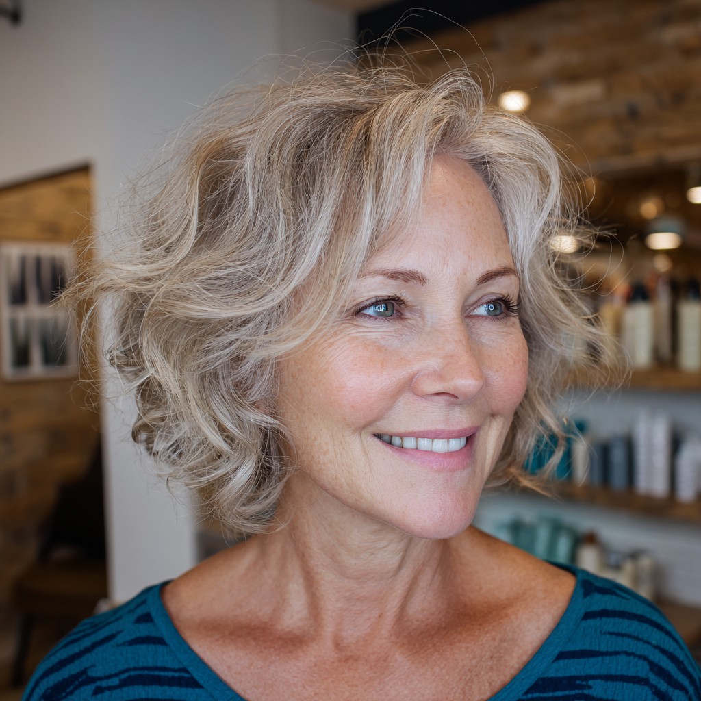Soft Textured Curly Bob with Subtle Highlights