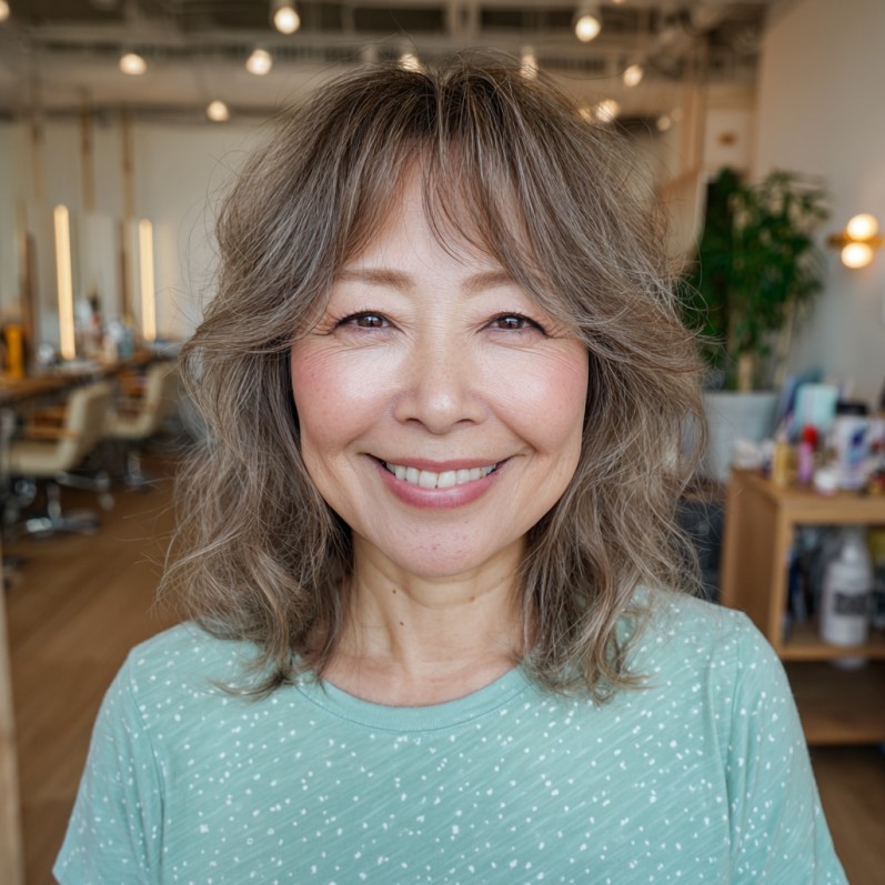 Soft Textured Lob with Curtain Bangs