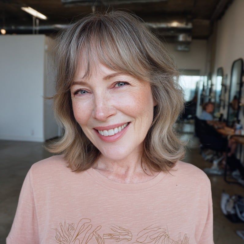 Soft Textured Lob with Gentle Curtain Bangs