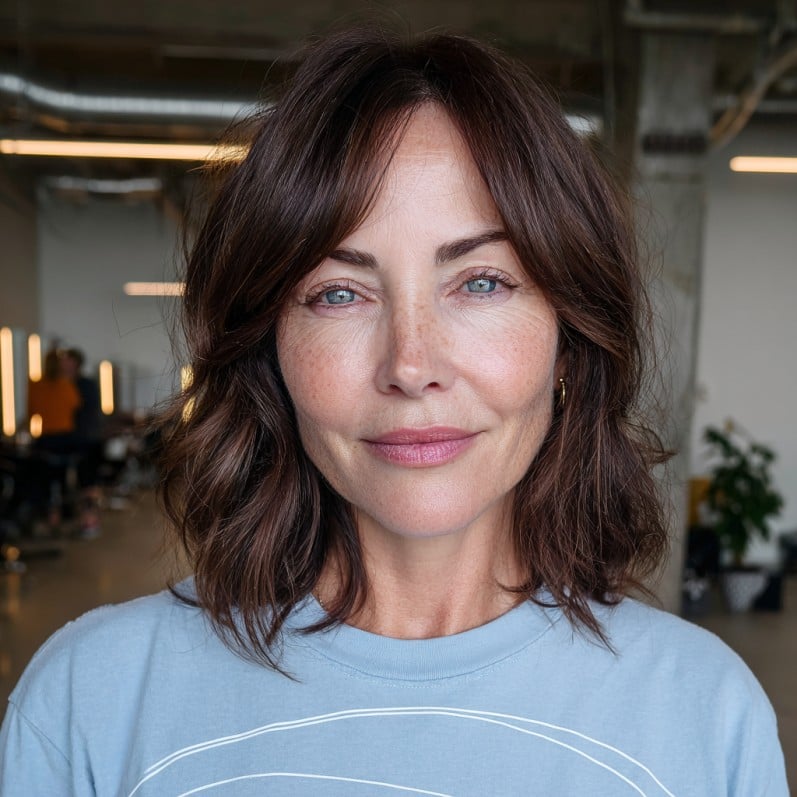 Soft Wavy Lob with Effortless Curtain Bangs