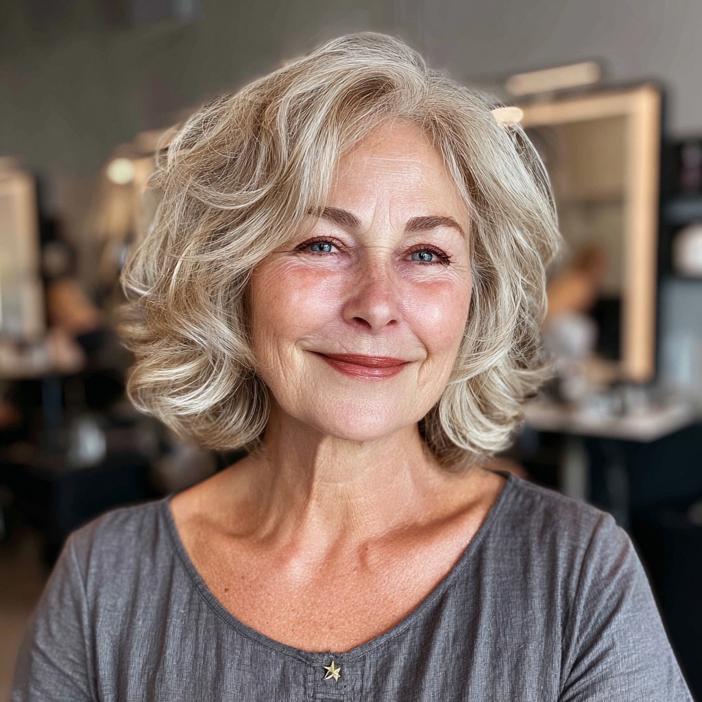 Softly Curled Ash Blonde Bob with Volume