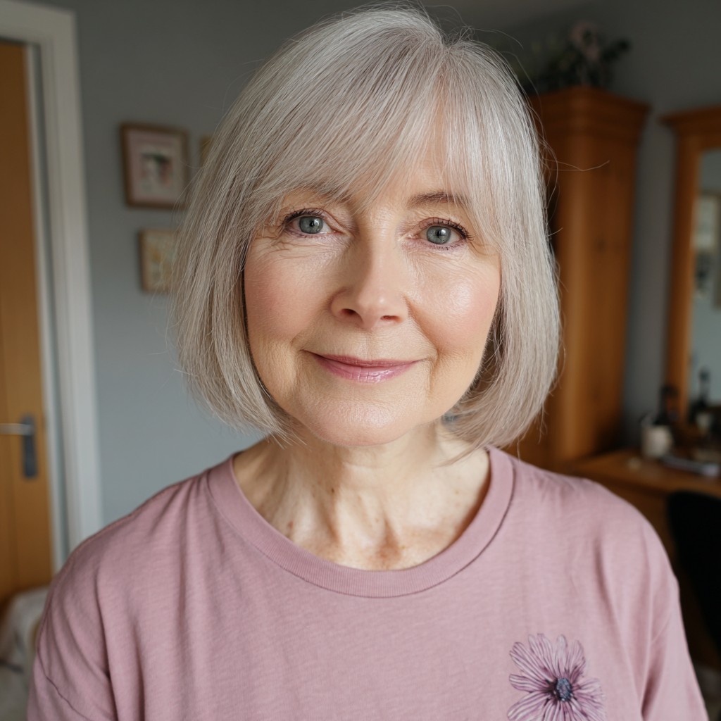 Softly Fringed Silver Bob with Textured Ends