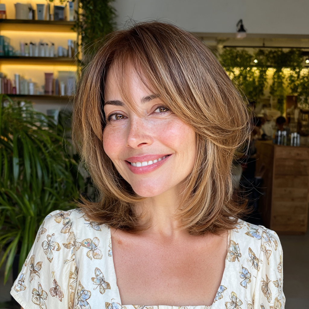 Softly Layered Medium Length Cut with Face-Framing Bangs