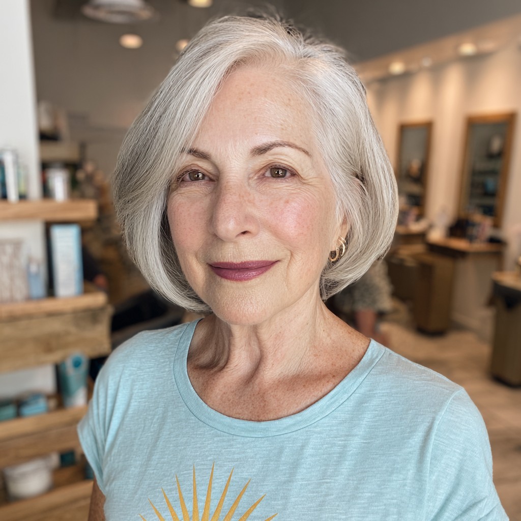 Softly Layered Silver Bob with Face-Framing Highlights