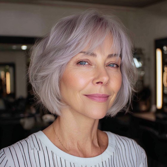 Softly Stacked Choppy Bob with Delicate Bangs
