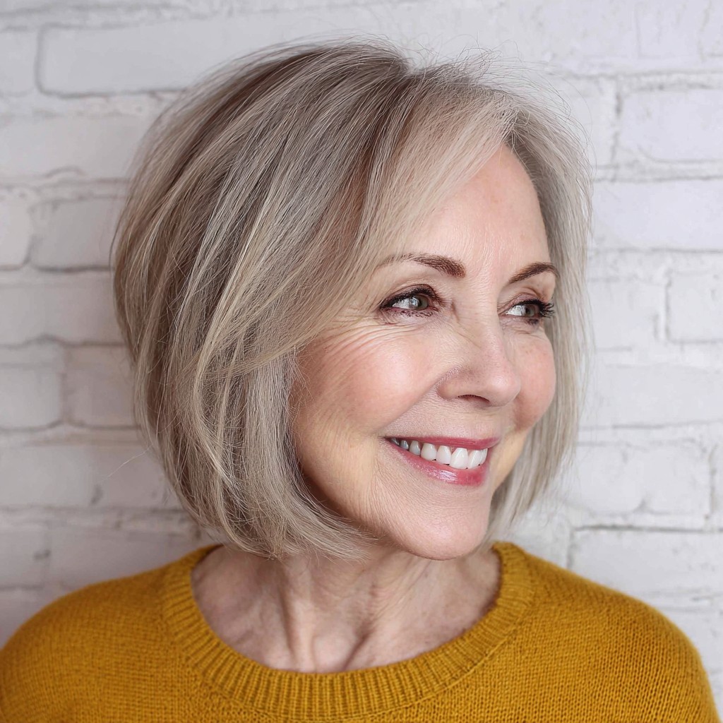 Softly Textured Ash Blonde Bob with Face-Framing Layers