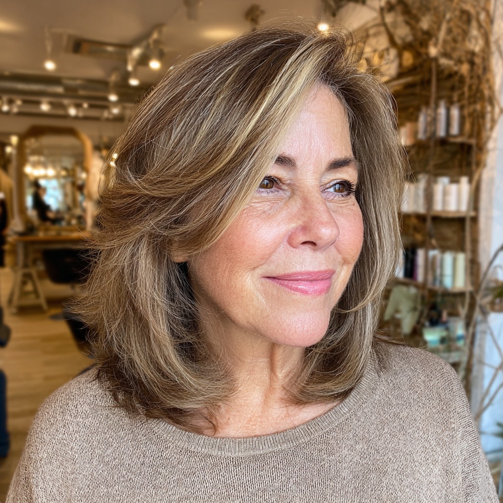 Softly Textured Mid-Length Layers with Warm Highlights