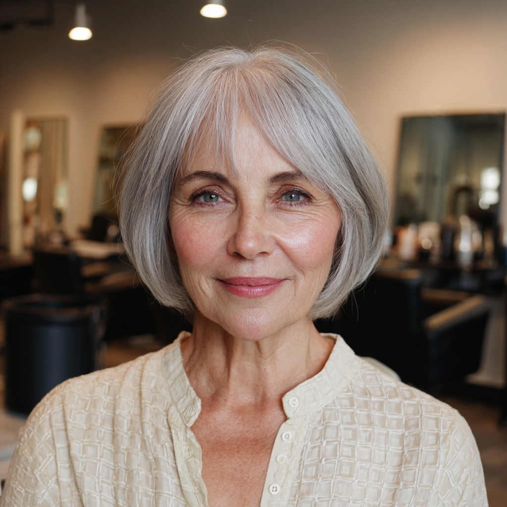 Softly Textured Silver Bob with Face-Framing Layers