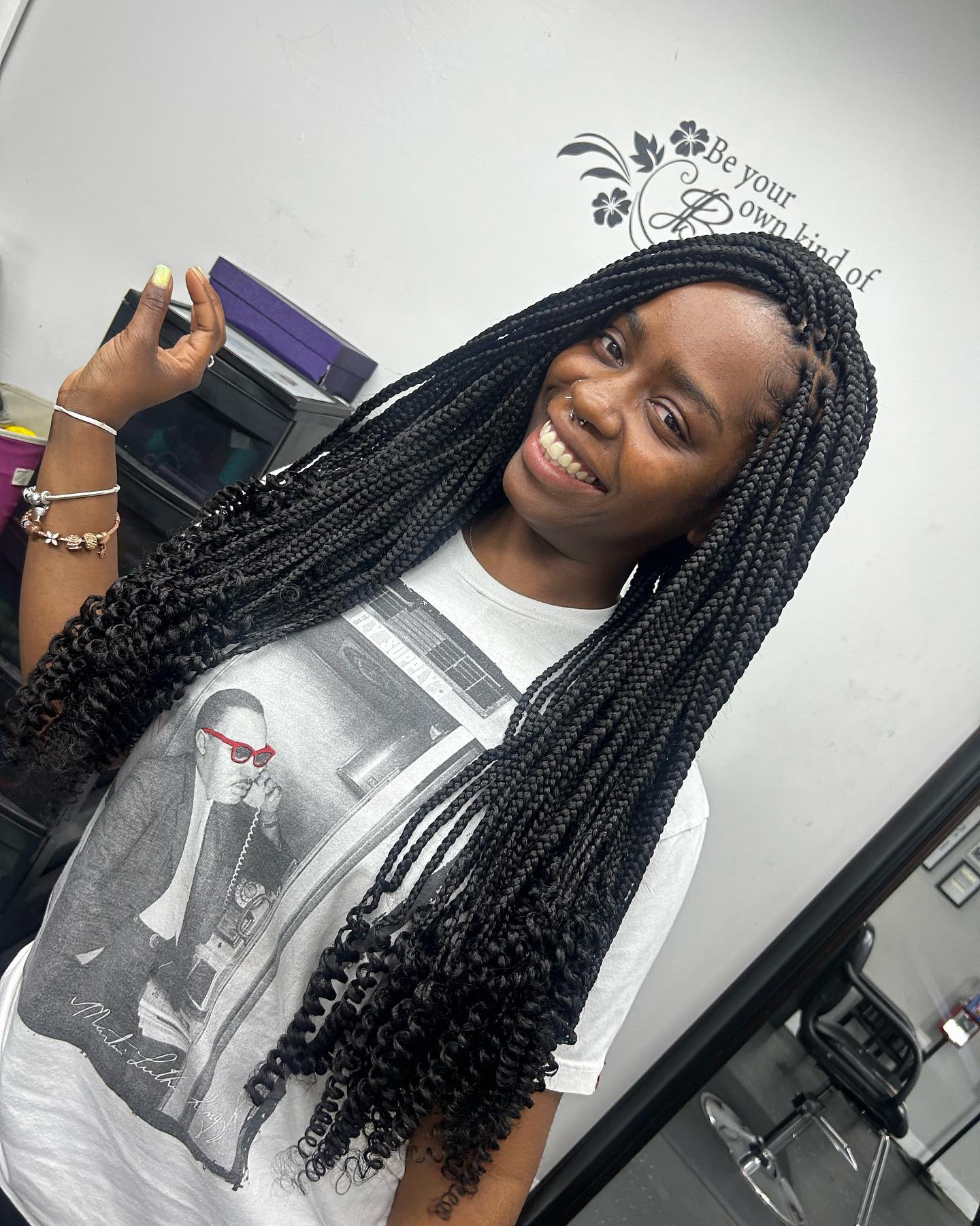 Stylish Long Box Braids with Defined Curls