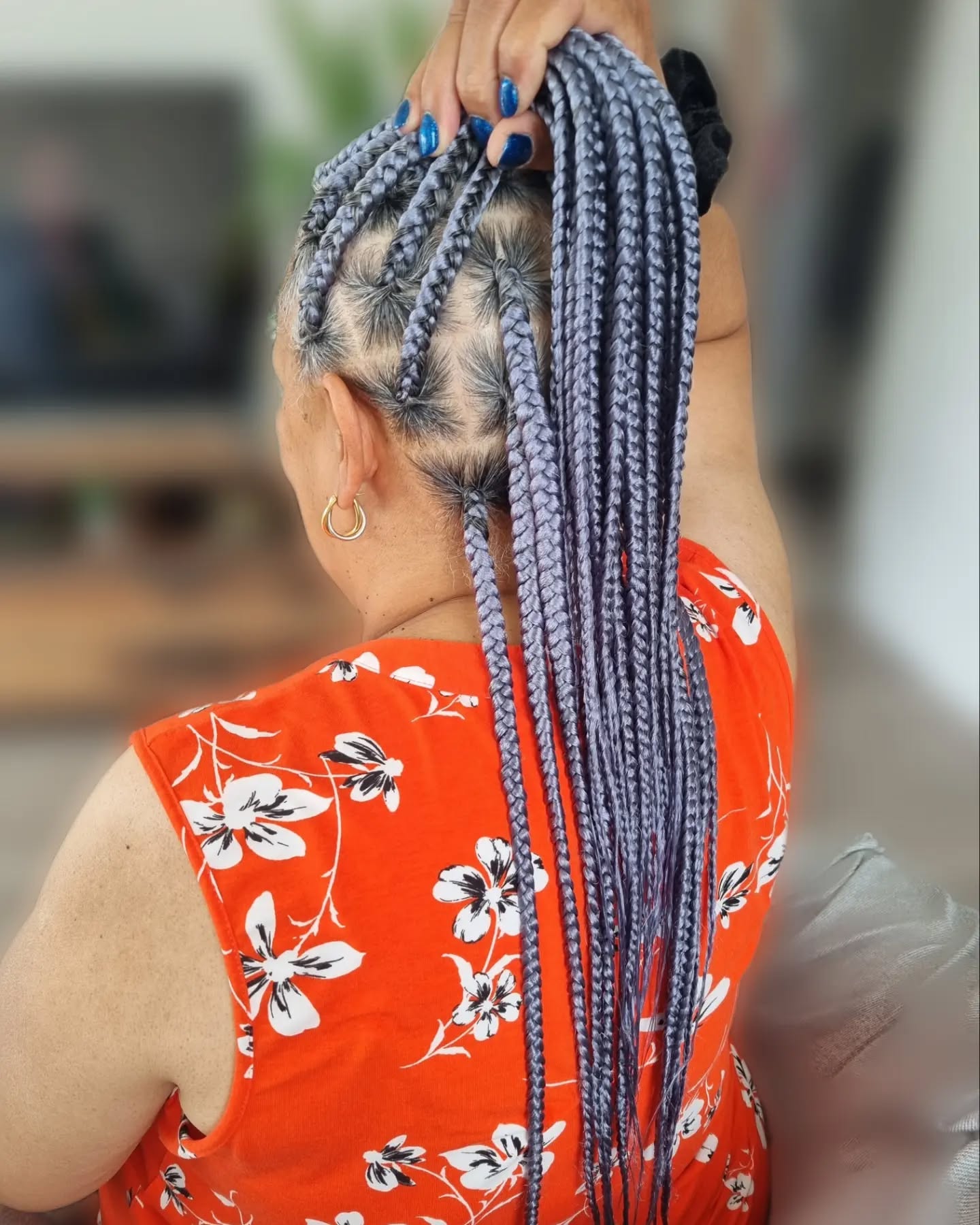 Stylish Long Box Braids with Subtle Lavender Tones