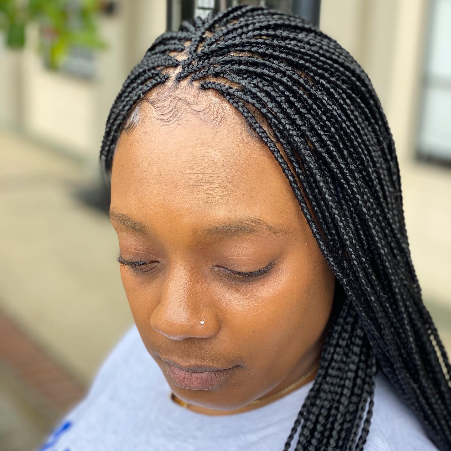 Stylish Mid-Length Box Braids with Defined Roots