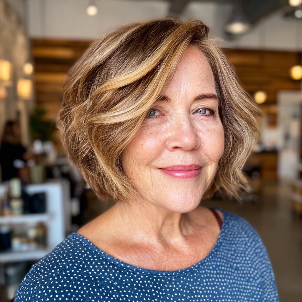 Textured Blonde Bob with Subtle Caramel Highlights