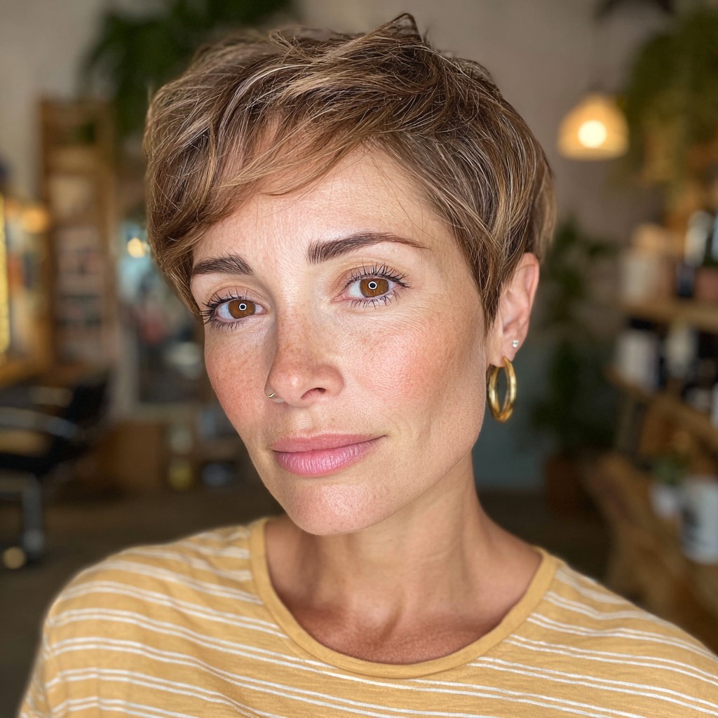 Textured Bronde Pixie Cut with Subtle Layers