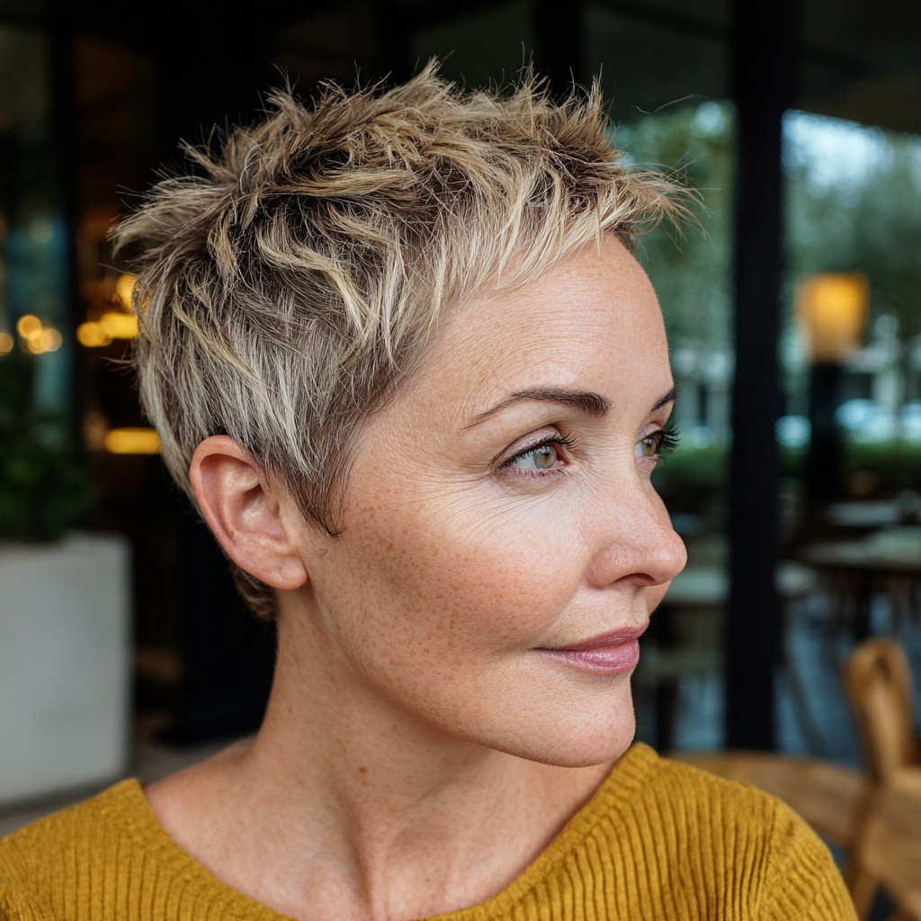 Textured Bronde Pixie with Defined Edges