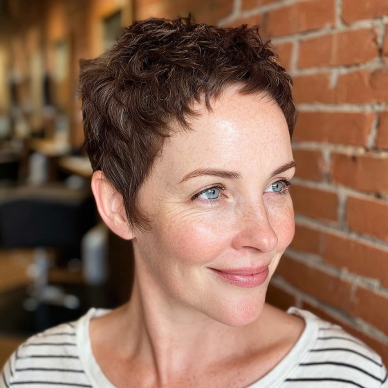 Textured Brunette Pixie Cut with Defined Layers