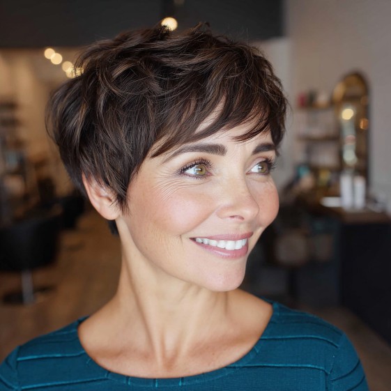 Textured Brunette Pixie with Subtle Layers