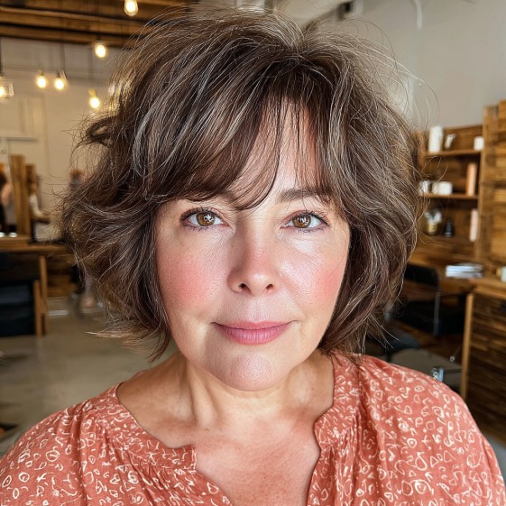 Textured Choppy Bob with Fluffy Curtain Bangs